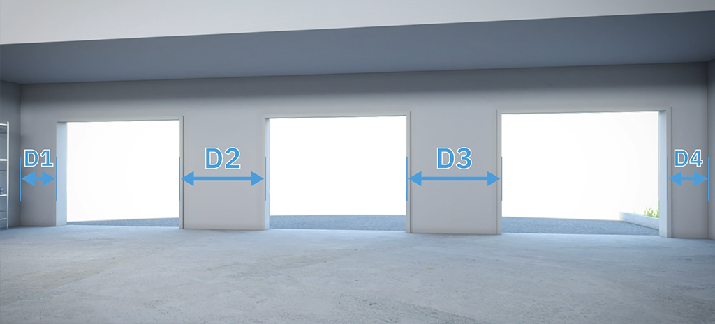 measure distance between multiple doors garage door